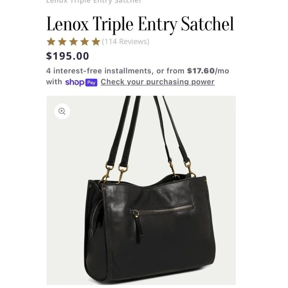 American‎ Leather Company Lenox Triple Entry Black Leather Satchel Handbag